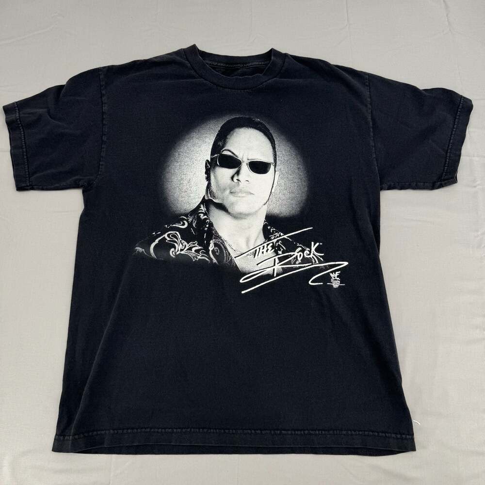 Vintage 90s Y2K WWF The Rock Dwayne Johnson Portrait Tee Mens M Wrestling WWE